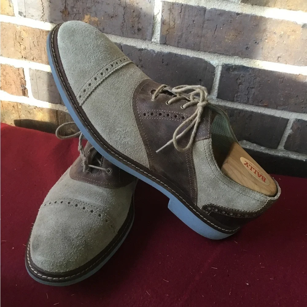Cole Haan Two-Tone Beige and Brown Suede Derby Oxfords